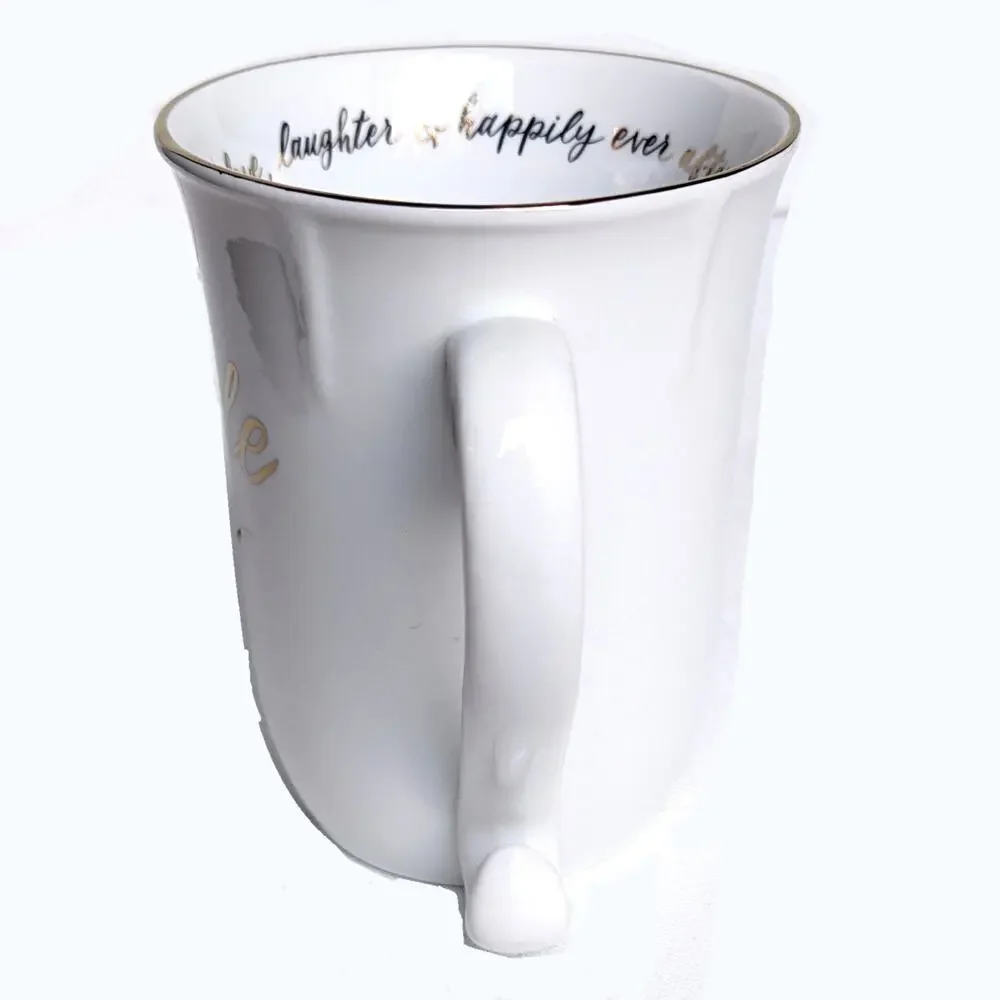 Williams Sonoma “Bride XO” Porcelain Coffee Mug – 14 oz Metallic Gold Script